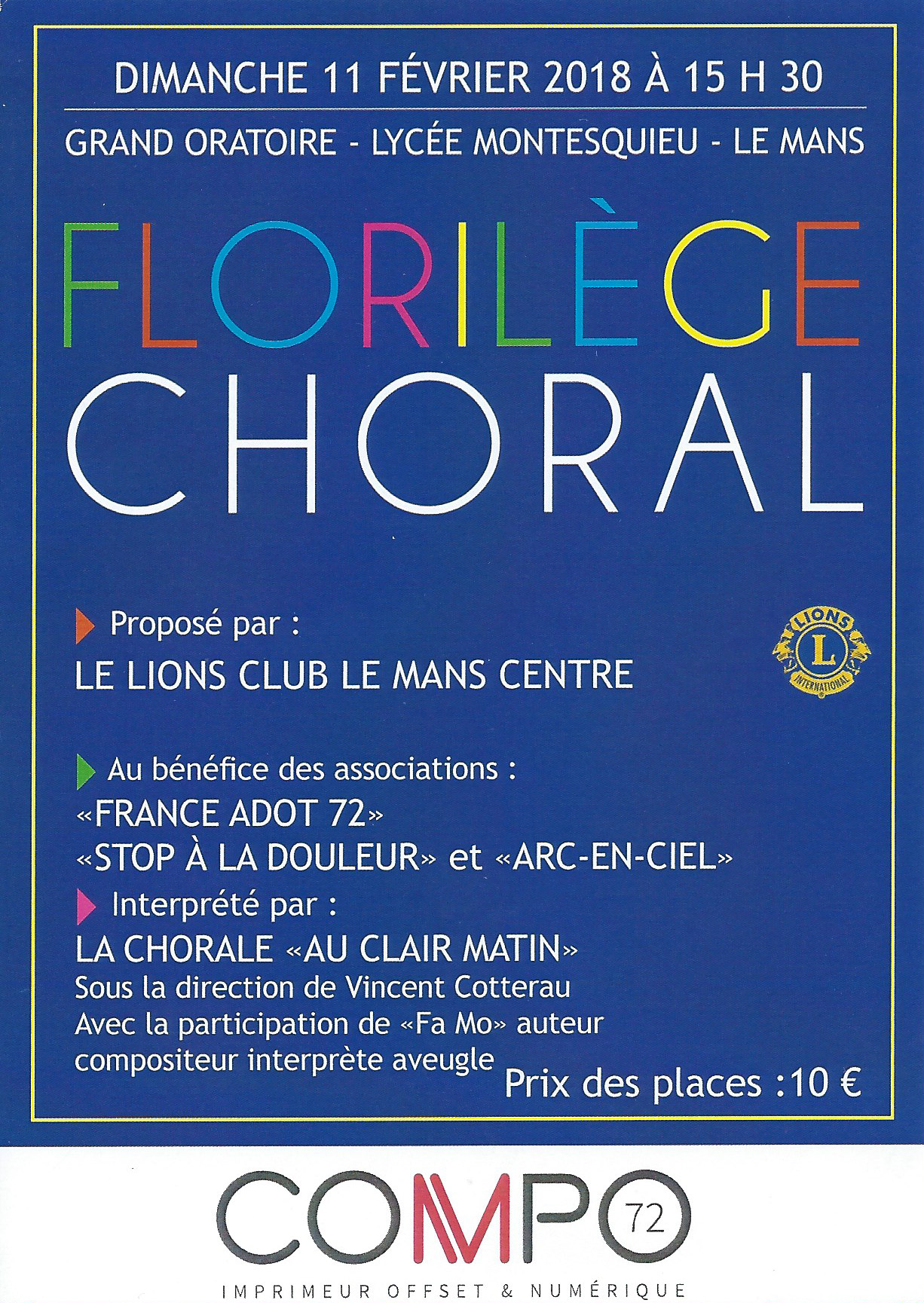 Affiche du concert 2018 au profit du Lions Club