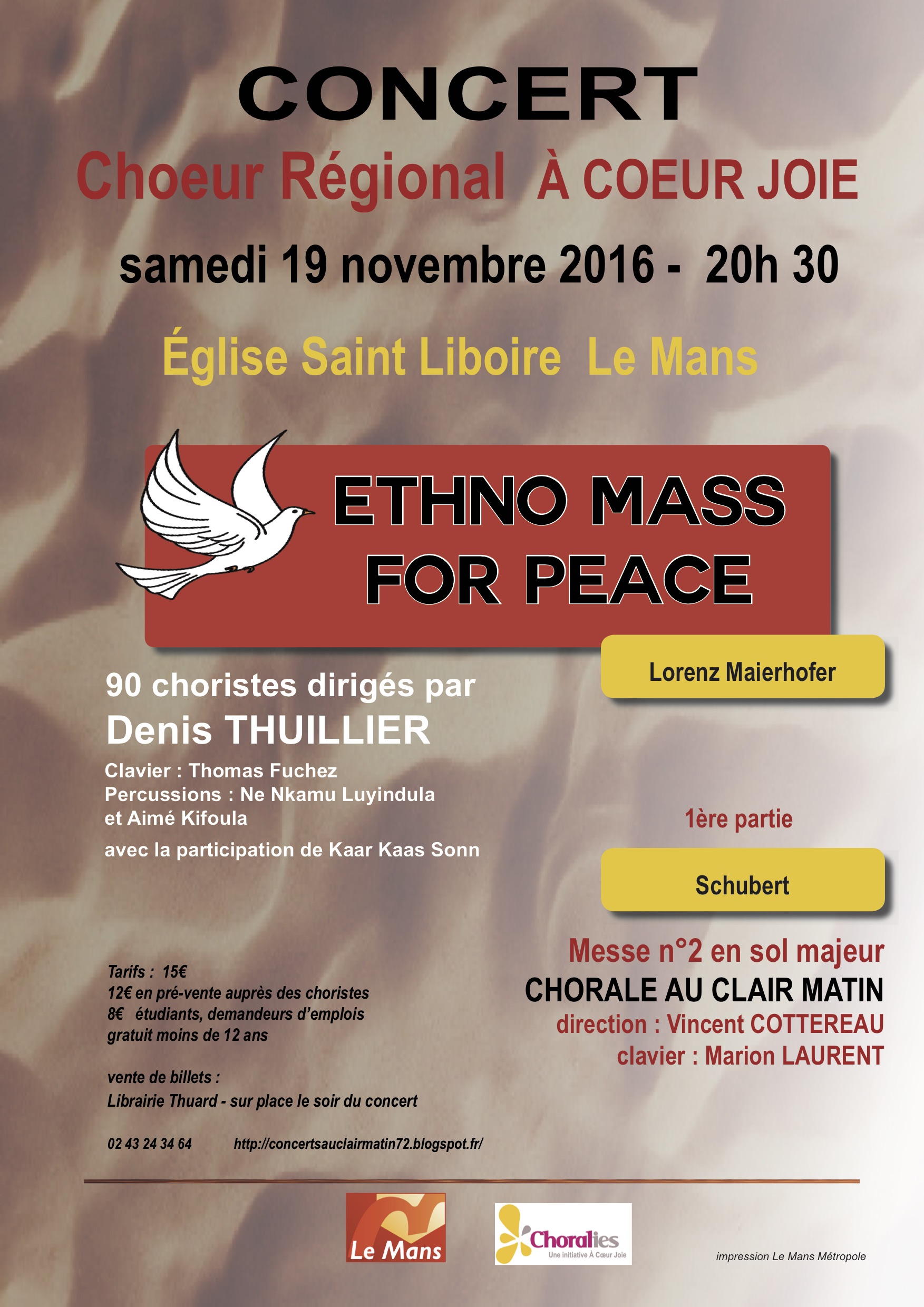Affiche du concert de novembre 2016 à Saint-Liboire