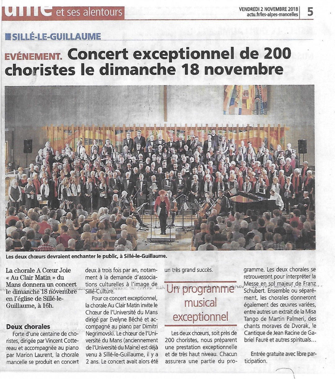 Article de presse sur le concert du 18 novembre 2018