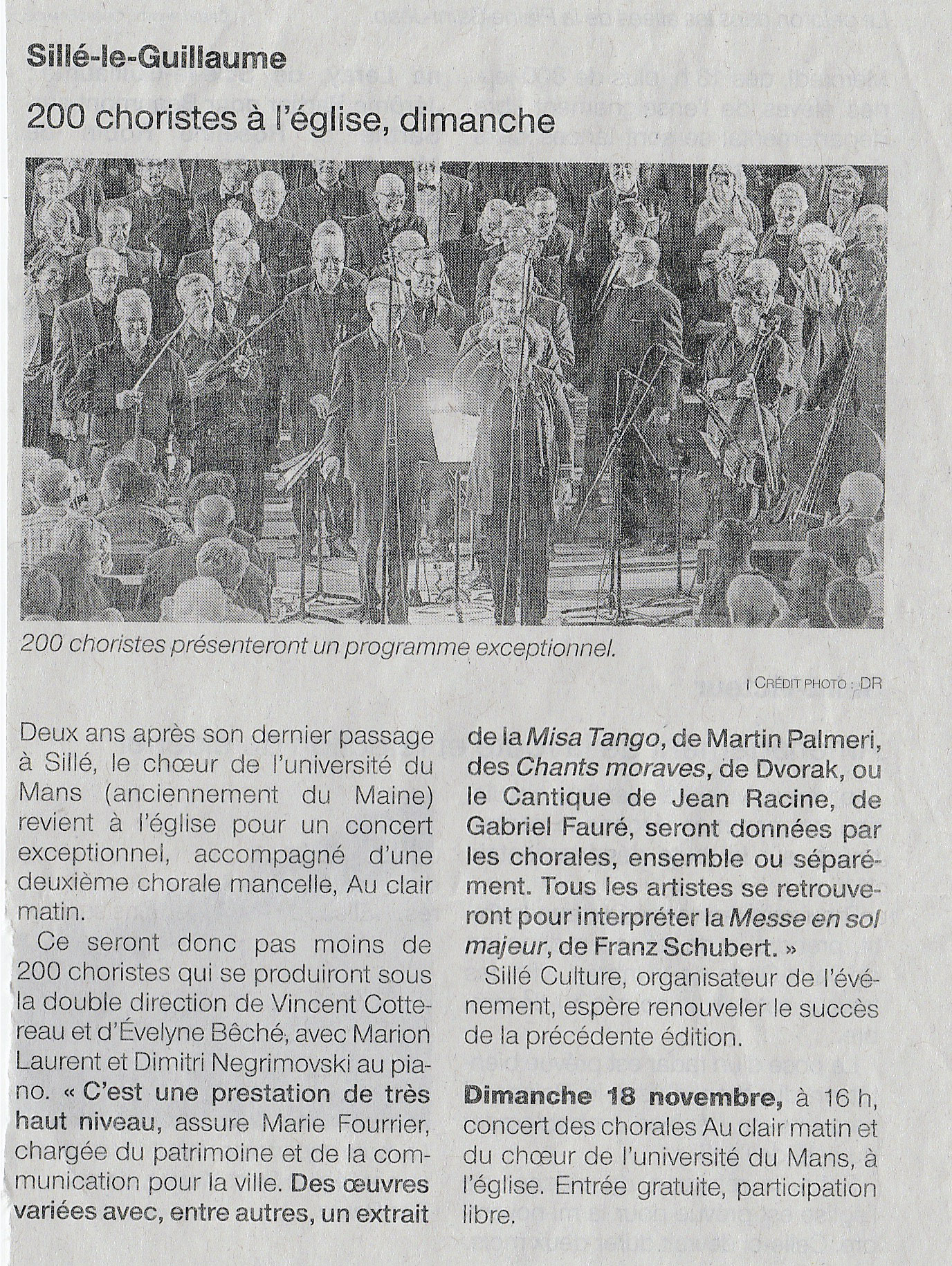 Article de Ouest-France sur le concert de novembre 2018