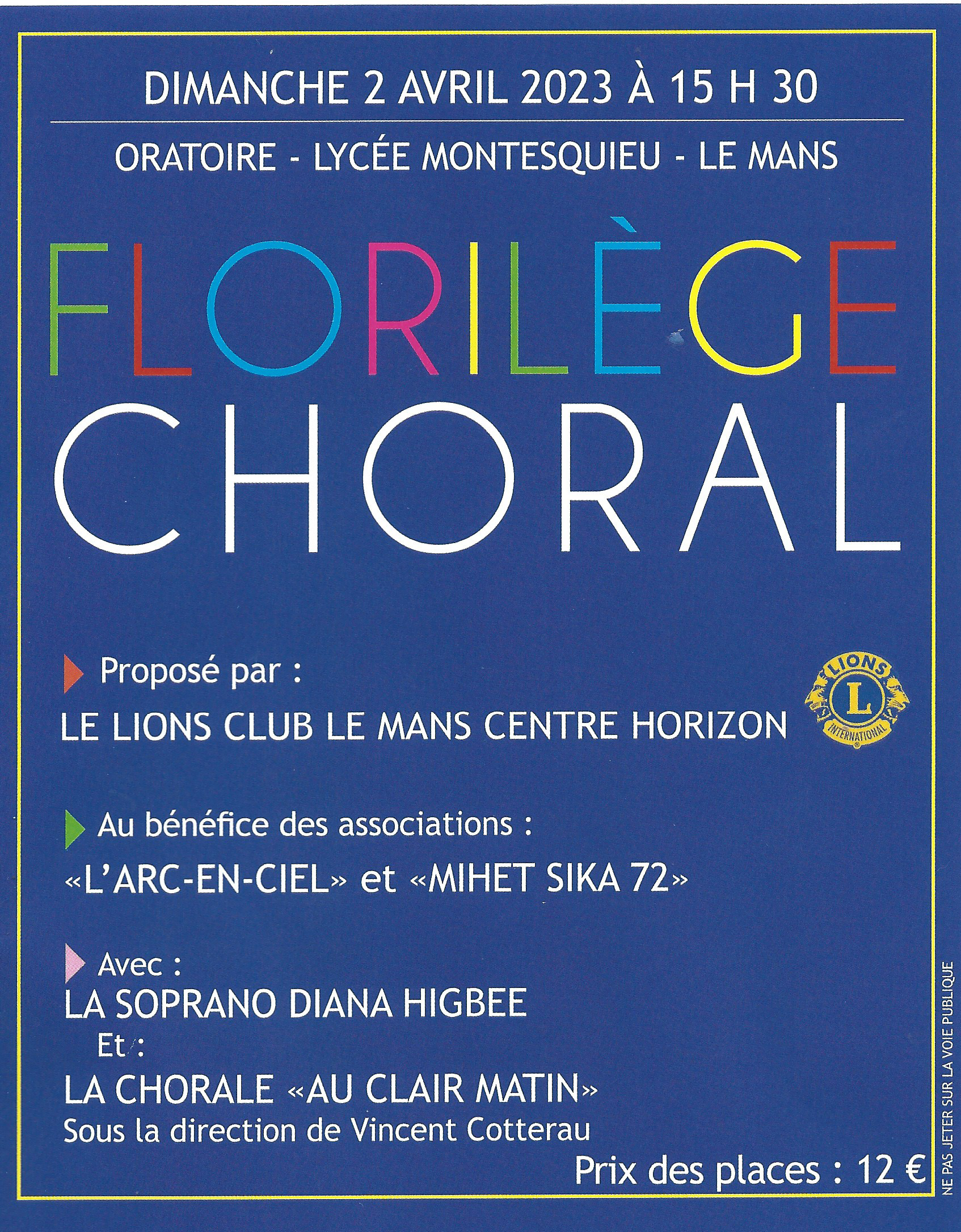 Affiche du concert 2023 au profit du Lions Club
