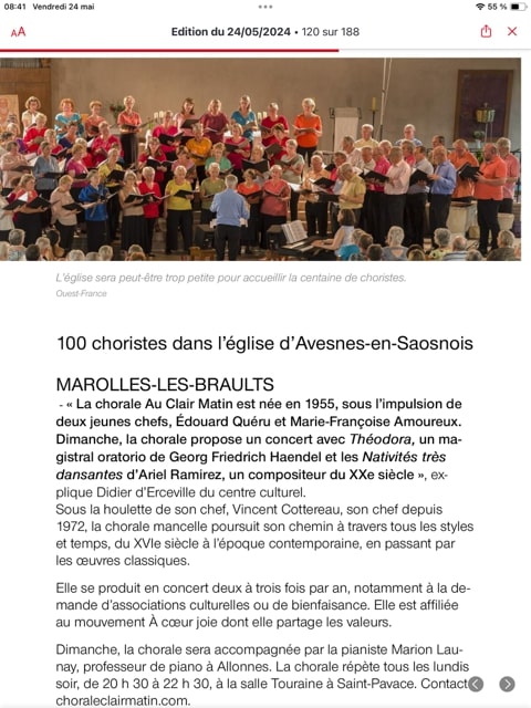 Article de presse sur le concert de mai 2024