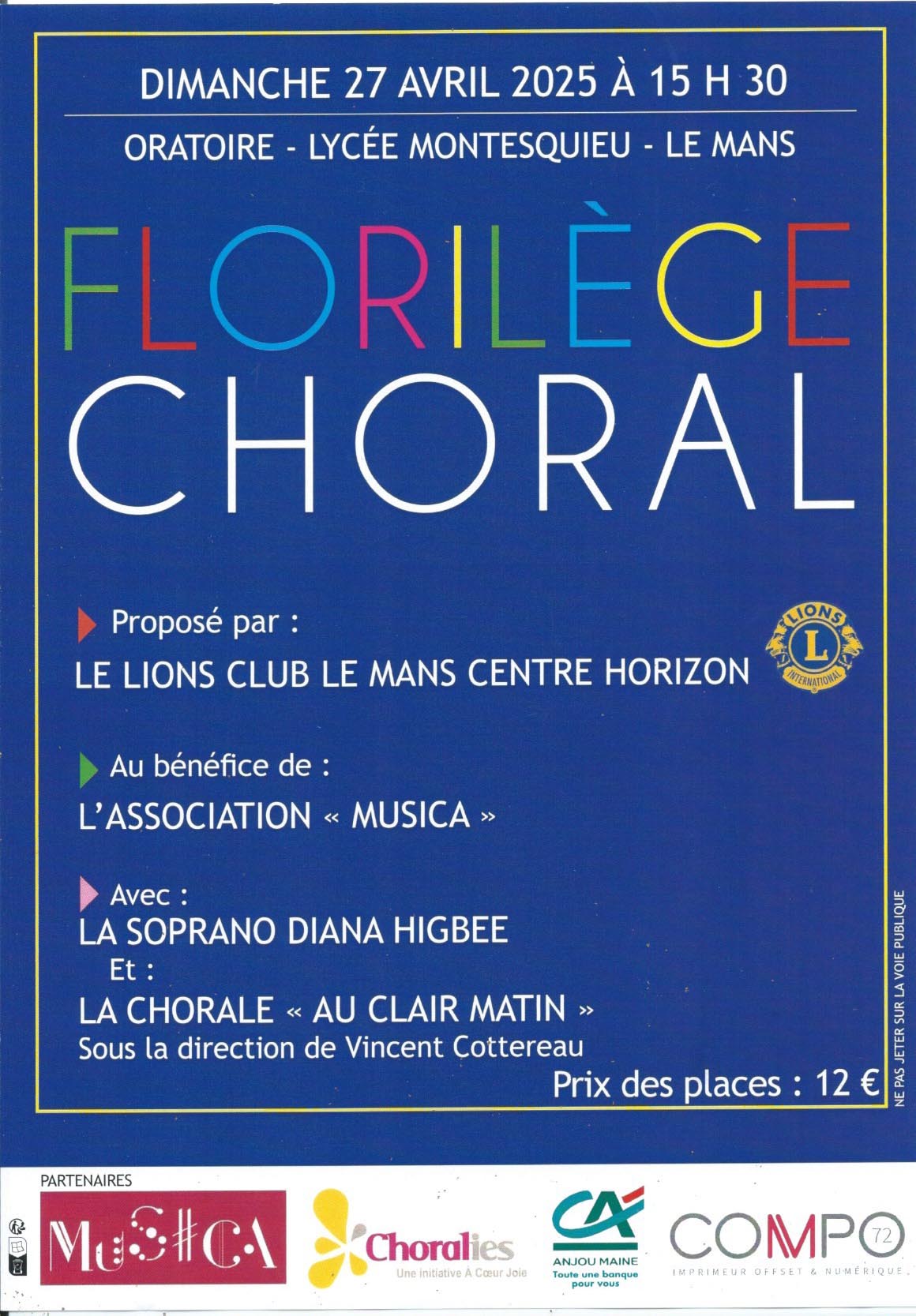 Affiche du concert d'avril 2025 au profit du Lions Club